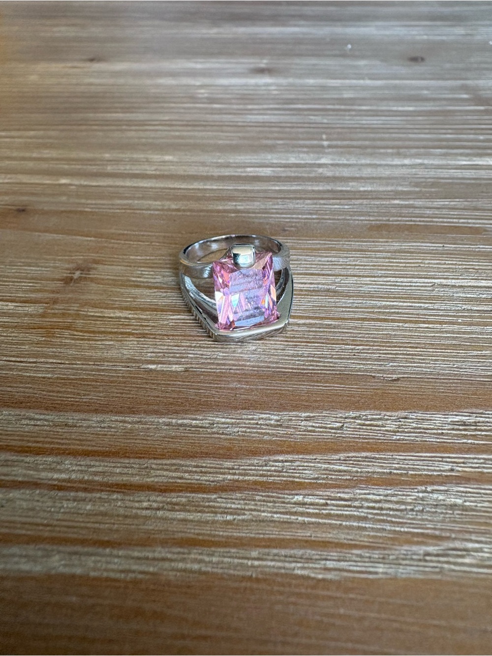Silver Pink Gemstone Statement Ring - Size 7 - Picture 4 of 8